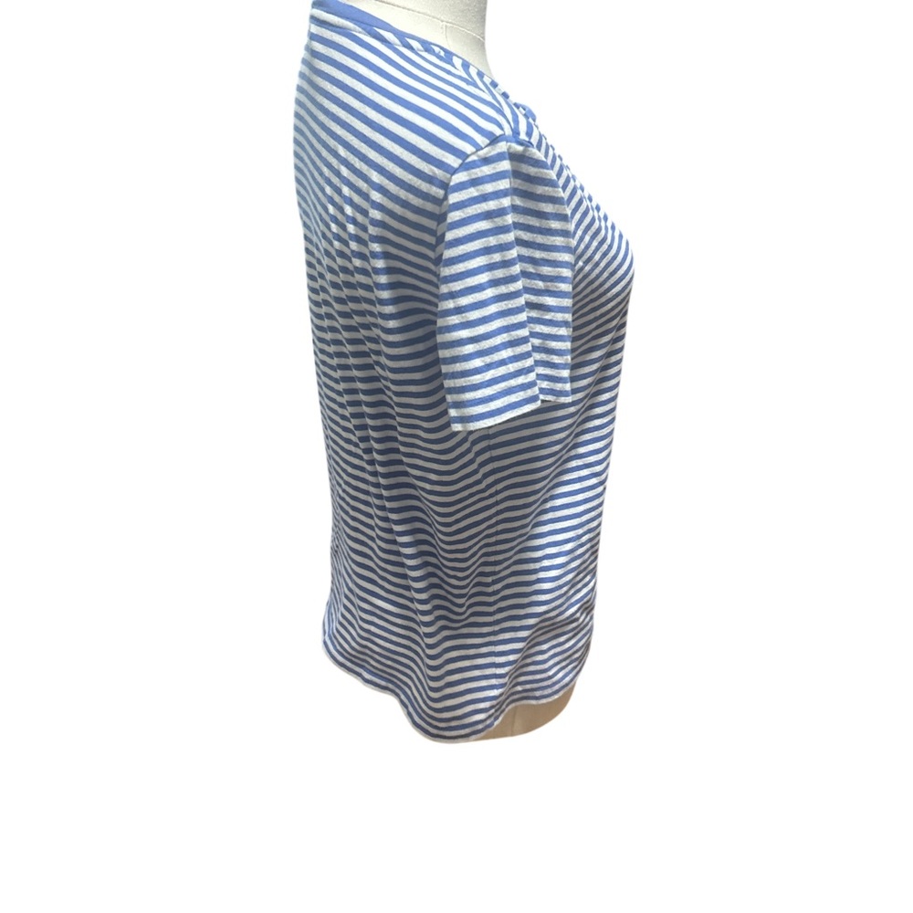 Ralph Lauren Blue White Striped Cotton Tee Shirt Women’s Large Short Sleeve Pony - Picture 3 of 7